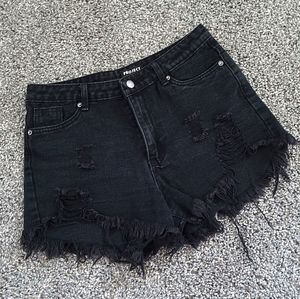 Black Ripped Denim Shorts
